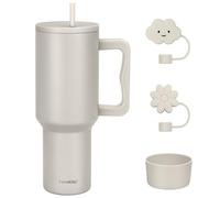 40 oz Insulated Tumbler with Handle and lid, Vacuum Double Walled Stainless Steel Travel Mug, Fits for car Cup Holder, Leak Proof, Keep Beverages Cold for 30 Hours (Beige + 2 Straw Covers)