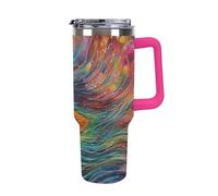 40 Oz Insulated Water Bottle with Handle, Colored Peacock Printed Double Wall Travel Reusable Thermos, Leak-Proof Cup, Keeps Water Hot Or Cold