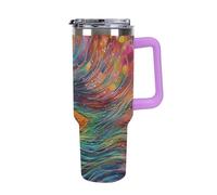 40 Oz Insulated Water Bottle with Handle, Colored Peacock Printed Double Wall Travel Reusable Thermos, Leak-Proof Cup, Keeps Water Hot Or Cold