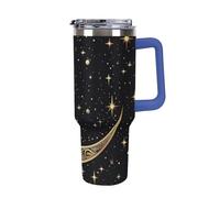 40 Oz Insulated Water Bottle with Handle, Crescent Moon Pattern on Black Background Printed Double Wall Travel Reusable Thermos, Leak-Proof Cup, Keeps Water Hot Or Cold