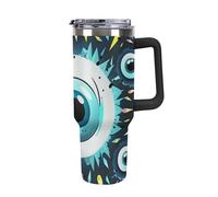 40 Oz Insulated Water Bottle with Handle, Evil Eyes Printed Double Wall Travel Reusable Thermos, Leak-Proof Cup, Keeps Water Hot Or Cold