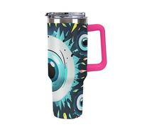 40 Oz Insulated Water Bottle with Handle, Evil Eyes Printed Double Wall Travel Reusable Thermos, Leak-Proof Cup, Keeps Water Hot Or Cold