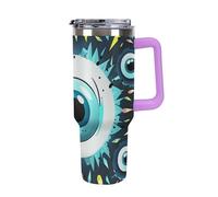 40 Oz Insulated Water Bottle with Handle, Evil Eyes Printed Double Wall Travel Reusable Thermos, Leak-Proof Cup, Keeps Water Hot Or Cold