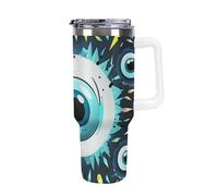 40 Oz Insulated Water Bottle with Handle, Evil Eyes Printed Double Wall Travel Reusable Thermos, Leak-Proof Cup, Keeps Water Hot Or Cold