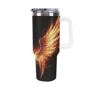 40 Oz Insulated Water Bottle with Handle, Fire Angle Wings Printed Double Wall Travel Reusable Thermos, Leak-Proof Cup, Keeps Water Hot Or Cold