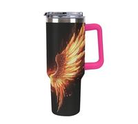 40 Oz Insulated Water Bottle with Handle, Fire Angle Wings Printed Double Wall Travel Reusable Thermos, Leak-Proof Cup, Keeps Water Hot Or Cold