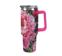 40 Oz Insulated Water Bottle with Handle, Garden Peony Printed Double Wall Travel Reusable Thermos, Leak-Proof Cup, Keeps Water Hot Or Cold