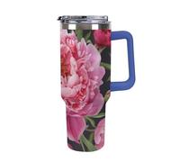 40 Oz Insulated Water Bottle with Handle, Garden Peony Printed Double Wall Travel Reusable Thermos, Leak-Proof Cup, Keeps Water Hot Or Cold