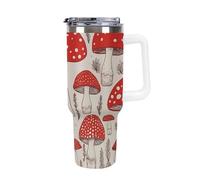 40 Oz Insulated Water Bottle with Handle, Red White Mushroom Printed Double Wall Travel Reusable Thermos, Leak-Proof Cup, Keeps Water Hot Or Cold