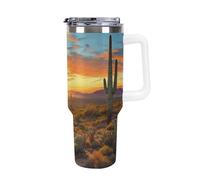 40 Oz Insulated Water Bottle with Handle, Saguaros at Sunset Printed Double Wall Travel Reusable Thermos, Leak-Proof Cup, Keeps Water Hot Or Cold