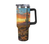 40 Oz Insulated Water Bottle with Handle, Saguaros at Sunset Printed Double Wall Travel Reusable Thermos, Leak-Proof Cup, Keeps Water Hot Or Cold