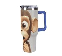 40 Oz Insulated Water Bottle with Handle, The Silent Monkey Printed Double Wall Travel Reusable Thermos, Leak-Proof Cup, Keeps Water Hot Or Cold