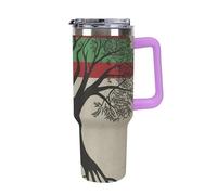 40 Oz Insulated Water Bottle with Handle, Tree of Life Palestinian Flag Printed Double Wall Travel Reusable Thermos, Leak-Proof Cup, Keeps Water Hot Or Cold