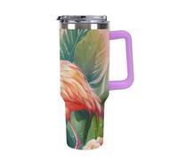 40 Oz Insulated Water Bottle with Handle, Tropical Flamingo1 Printed Double Wall Travel Reusable Thermos, Leak-Proof Cup, Keeps Water Hot Or Cold