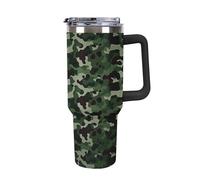 40 Oz Large Capacity Car Cup Stanley Cup Tumbler with Handle Coffee Tumbler Sealed Double Drinking Lid Stainless Steel Straw Green Camouflage Printed Mugs Fits in Car Cup Holder
