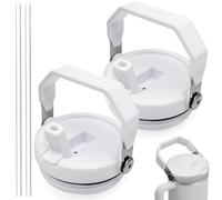 40 oz Leak Proof Handle Flip Straw Lid, Lid for Stanley 40 oz Quencher Tumbler, Leak Proof with Handle Flip Straw Lid Replacement, Leak-Proof (White 2Pcs)