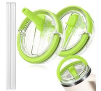 40 oz Leak Proof Stanley Flip Straw tumbler, stanley cup lid replacement, Stanley Cup Cover Accessories Quencher Tumbler, No Spill Reusable Tumbler Lids with 2 Pcs Straw Included (Green, 2 Pack)
