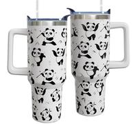 40 oz Panda Tumbler with Handle Panda Gifts for Women Insulated Stainless Steel Coffee Cup with Lid and Straw Travel Mug Water Bottle for Kids