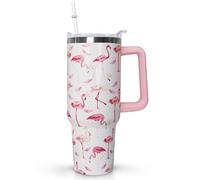 40 oz Pink Flamingo Tumbler with Handle, Lid and Straw - Flamingo Gift for Women - Coffee Mug, Water Bottle