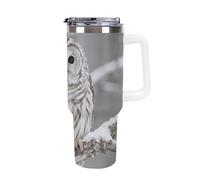 40 Oz Stainless Steel Curious Barred Owl Closeup Tumbler with Handle Leakproof Vacuum Insulated Travel Mug for Hot & Cold Drinks Sport Water Bottle Cup Ideal for Commuting Gym Outdoor Adventures