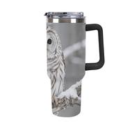 40 Oz Stainless Steel Curious Barred Owl Closeup Tumbler with Handle Leakproof Vacuum Insulated Travel Mug for Hot & Cold Drinks Sport Water Bottle Cup Ideal for Commuting Gym Outdoor Adventures