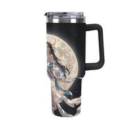 40 Oz Stainless Steel Insulated Water Bottle Chang'e Flies to The Moon Print Flip Straw Travel Coffee Mug Leak-Proof Car Cup with Lid and Straw