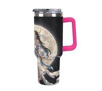 40 Oz Stainless Steel Insulated Water Bottle Chang'e Flies to The Moon Print Flip Straw Travel Coffee Mug Leak-Proof Car Cup with Lid and Straw