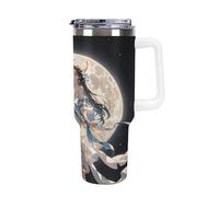 40 Oz Stainless Steel Insulated Water Bottle Chang'e Flies to The Moon Print Flip Straw Travel Coffee Mug Leak-Proof Car Cup with Lid and Straw