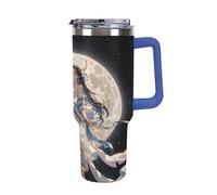 40 Oz Stainless Steel Insulated Water Bottle Chang'e Flies to The Moon Print Flip Straw Travel Coffee Mug Leak-Proof Car Cup with Lid and Straw