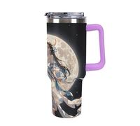 40 Oz Stainless Steel Insulated Water Bottle Chang'e Flies to The Moon Print Flip Straw Travel Coffee Mug Leak-Proof Car Cup with Lid and Straw