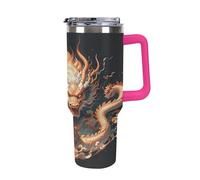 40 Oz Stainless Steel Insulated Water Bottle Chinese Dragon Print Flip Straw Travel Coffee Mug Leak-Proof Car Cup with Lid and Straw