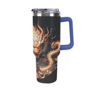 40 Oz Stainless Steel Insulated Water Bottle Chinese Dragon Print Flip Straw Travel Coffee Mug Leak-Proof Car Cup with Lid and Straw