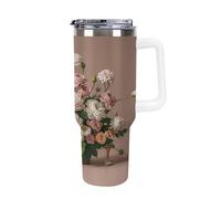 40 Oz Stainless Steel Insulated Water Bottle Deluxe Flowers Print Flip Straw Travel Coffee Mug Leak-Proof Car Cup with Lid and Straw