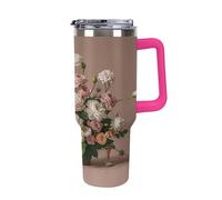 40 Oz Stainless Steel Insulated Water Bottle Deluxe Flowers Print Flip Straw Travel Coffee Mug Leak-Proof Car Cup with Lid and Straw