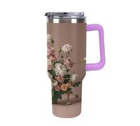 40 Oz Stainless Steel Insulated Water Bottle Deluxe Flowers Print Flip Straw Travel Coffee Mug Leak-Proof Car Cup with Lid and Straw