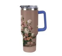 40 Oz Stainless Steel Insulated Water Bottle Deluxe Flowers Print Flip Straw Travel Coffee Mug Leak-Proof Car Cup with Lid and Straw