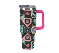 40 Oz Stainless Steel Insulated Water Bottle Deluxe Print Flip Straw Travel Coffee Mug Leak-Proof Car Cup with Lid and Straw