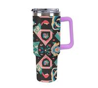 40 Oz Stainless Steel Insulated Water Bottle Deluxe Print Flip Straw Travel Coffee Mug Leak-Proof Car Cup with Lid and Straw