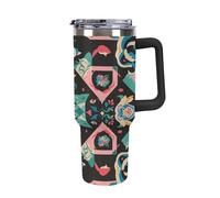 40 Oz Stainless Steel Insulated Water Bottle Deluxe Print Flip Straw Travel Coffee Mug Leak-Proof Car Cup with Lid and Straw
