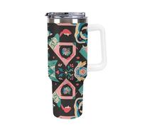 40 Oz Stainless Steel Insulated Water Bottle Deluxe Print Flip Straw Travel Coffee Mug Leak-Proof Car Cup with Lid and Straw