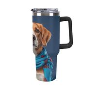 40 Oz Stainless Steel Insulated Water Bottle Dog Wearing Blue Scarf Print Flip Straw Travel Coffee Mug Leak-Proof Car Cup with Lid and Straw