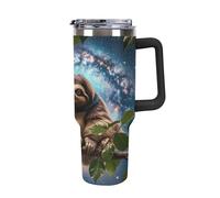 40 Oz Stainless Steel Insulated Water Bottle Funny Animal Galaxy Sloth Print Flip Straw Travel Coffee Mug Leak-Proof Car Cup with Lid and Straw