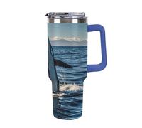 40 Oz Stainless Steel Insulated Water Bottle Humpback Whale Academy Print Flip Straw Travel Coffee Mug Leak-Proof Car Cup with Lid and Straw