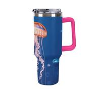 40 Oz Stainless Steel Insulated Water Bottle Jellyfish Academy Print Flip Straw Travel Coffee Mug Leak-Proof Car Cup with Lid and Straw