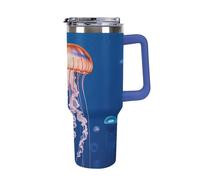 40 Oz Stainless Steel Insulated Water Bottle Jellyfish Academy Print Flip Straw Travel Coffee Mug Leak-Proof Car Cup with Lid and Straw