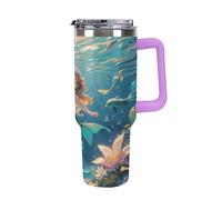 40 Oz Stainless Steel Insulated Water Bottle Mermaid Academy Print Flip Straw Travel Coffee Mug Leak-Proof Car Cup with Lid and Straw