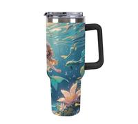 40 Oz Stainless Steel Insulated Water Bottle Mermaid Academy Print Flip Straw Travel Coffee Mug Leak-Proof Car Cup with Lid and Straw