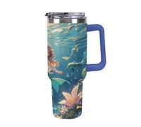 40 Oz Stainless Steel Insulated Water Bottle Mermaid Academy Print Flip Straw Travel Coffee Mug Leak-Proof Car Cup with Lid and Straw