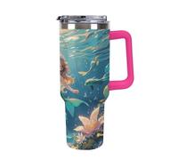40 Oz Stainless Steel Insulated Water Bottle Mermaid Academy Print Flip Straw Travel Coffee Mug Leak-Proof Car Cup with Lid and Straw