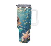 40 Oz Stainless Steel Insulated Water Bottle Mermaid Academy Print Flip Straw Travel Coffee Mug Leak-Proof Car Cup with Lid and Straw